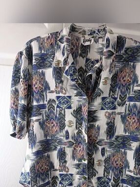 VTG Tapestry Men Women Geometric Short Sleeve  Button Down Shirt Size Small Flaw